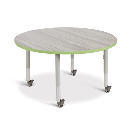 Jonti-Craft Berries Round Activity Table, 48 in. Diameter, Mobile, Driftwood Gray/Key Lime/Gray 6433JCM451